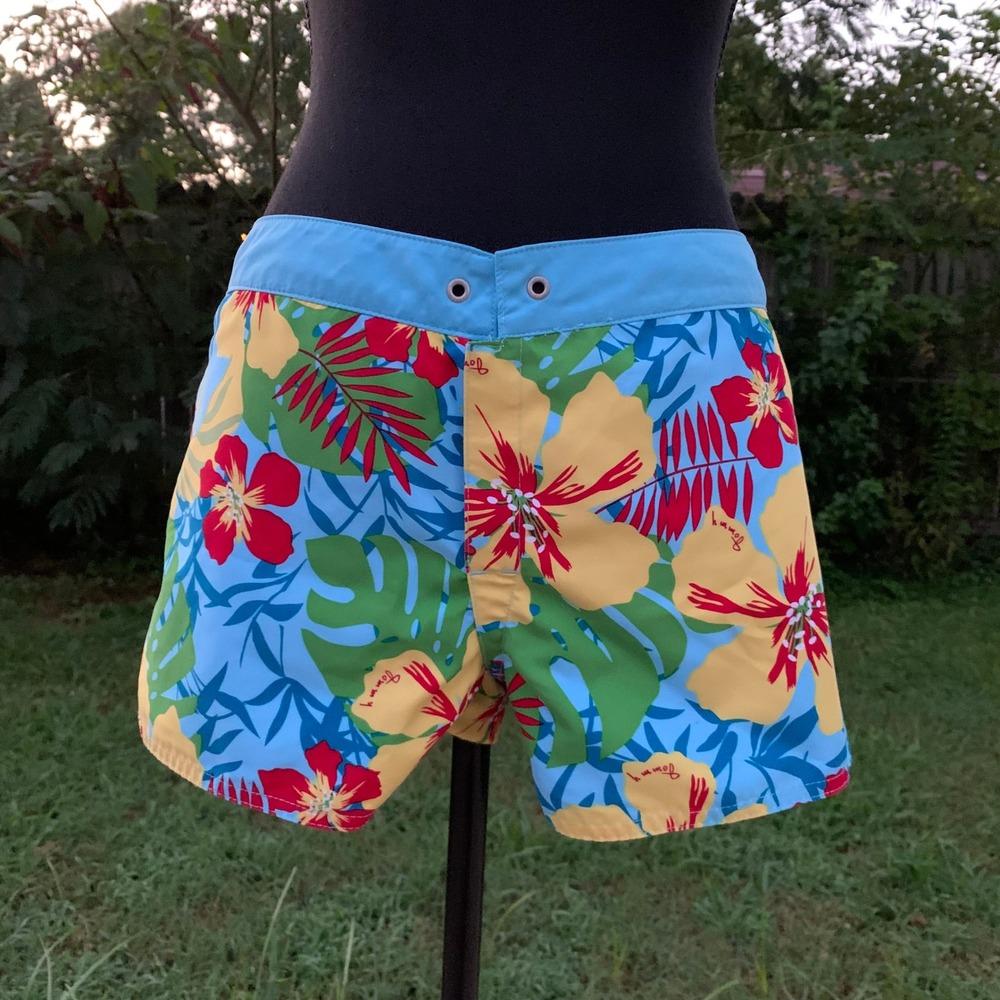 Tommy Jeans Reversible Swim Shorts Med Hawaiian Floral Board Trunks Blue Mens